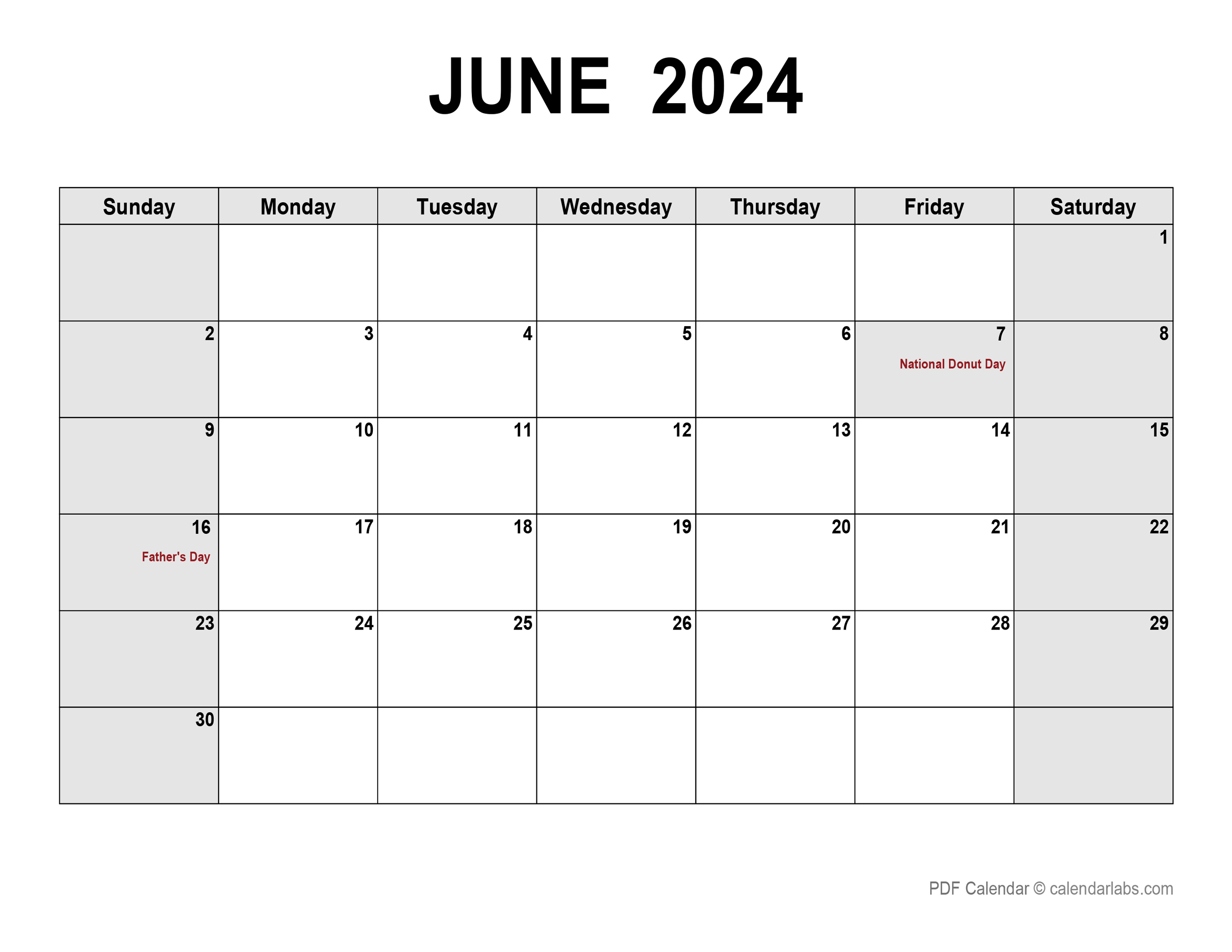 June 2024 Calendar With Holidays CalendarLabs