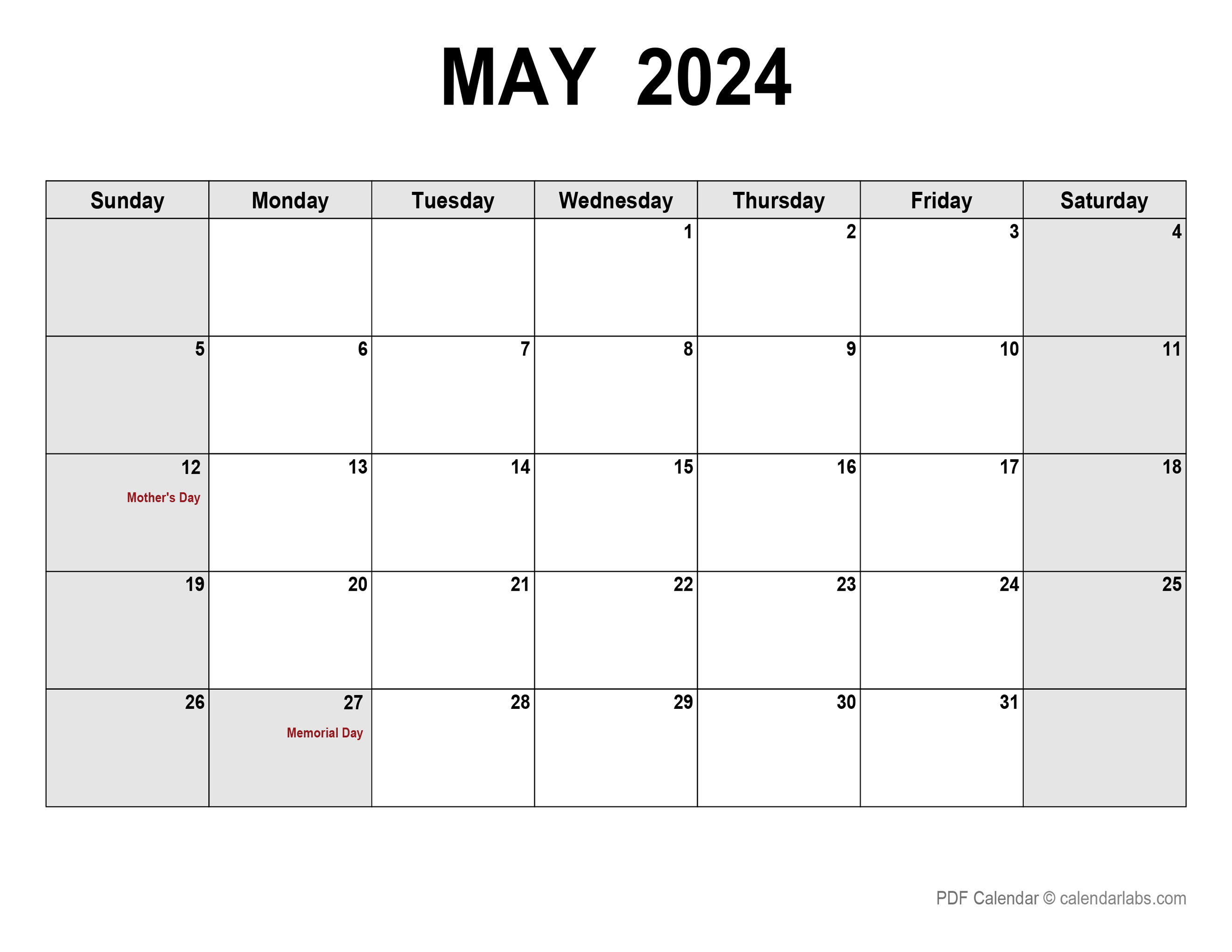 May 2024 Calendar | CalendarLabs