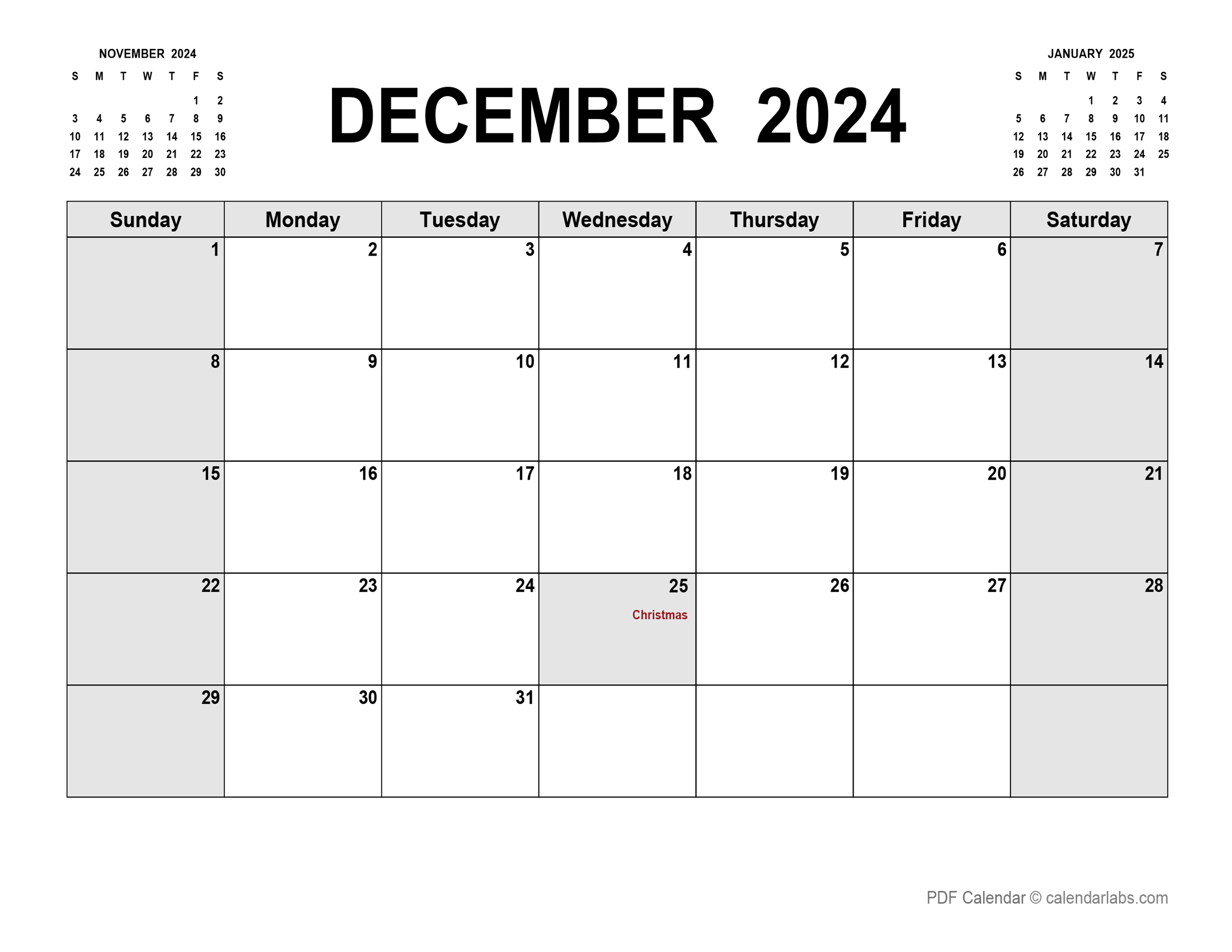 December 2024 Calendar | CalendarLabs