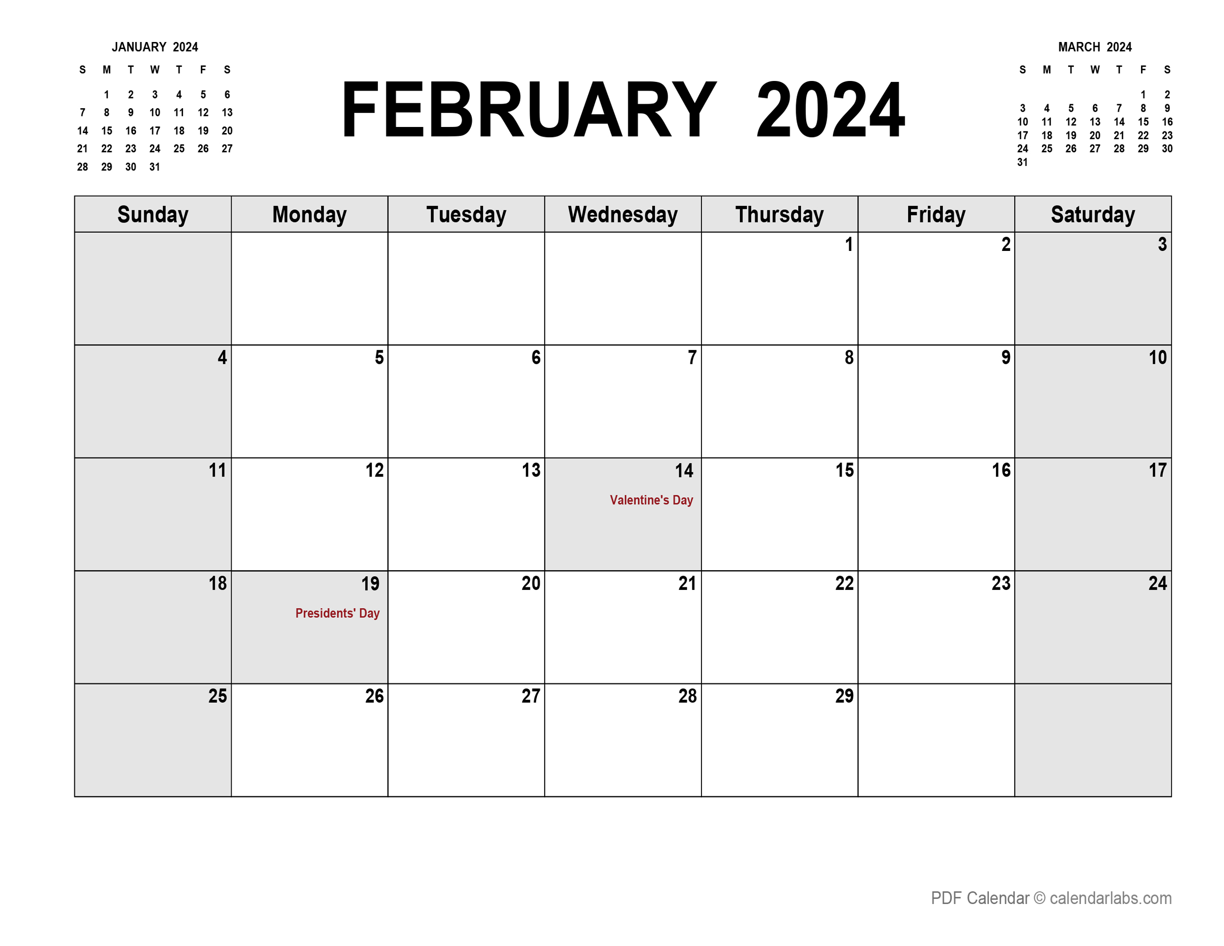 Free Printable Monthly Calendar February 2024