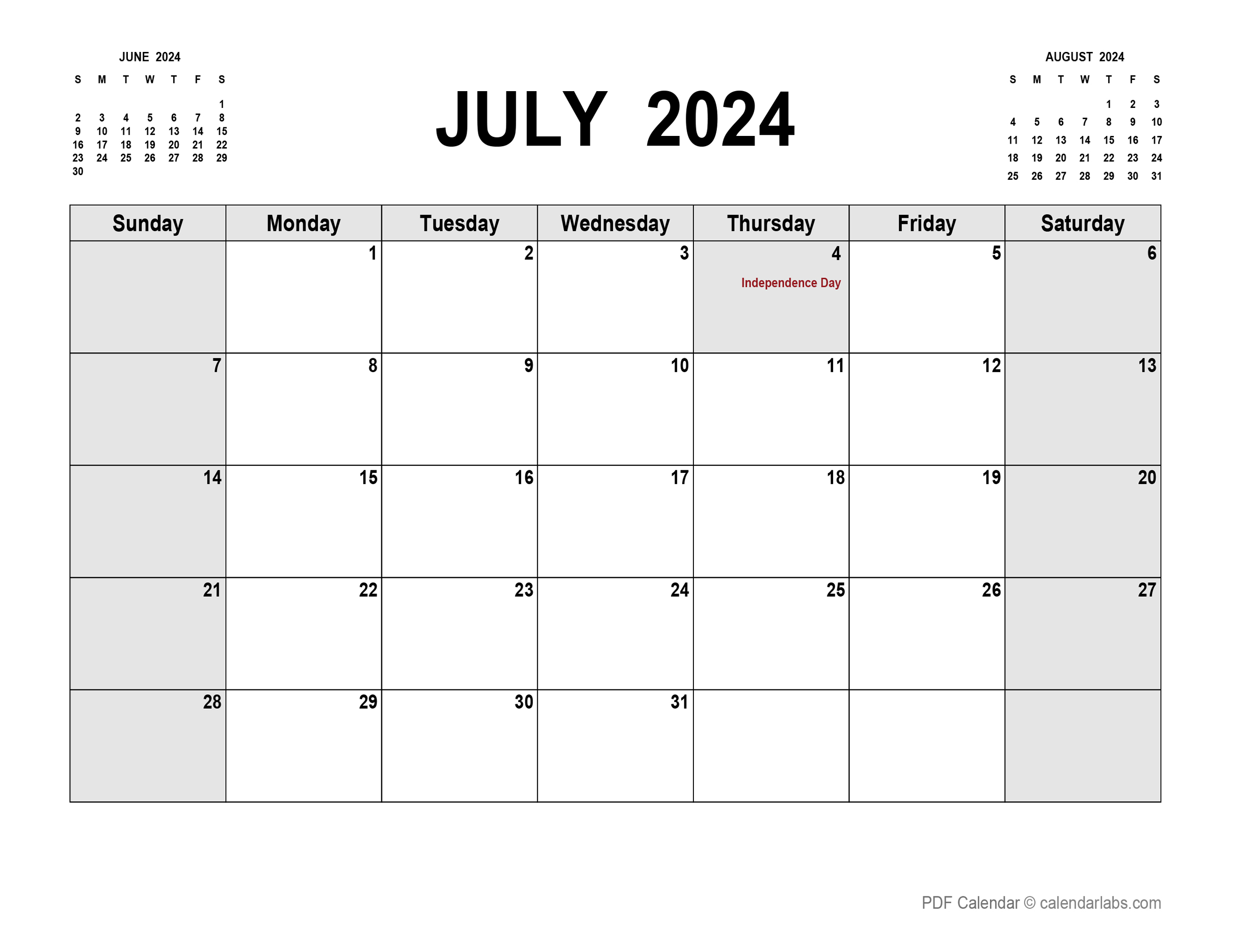 July 2024 Calendar CalendarLabs