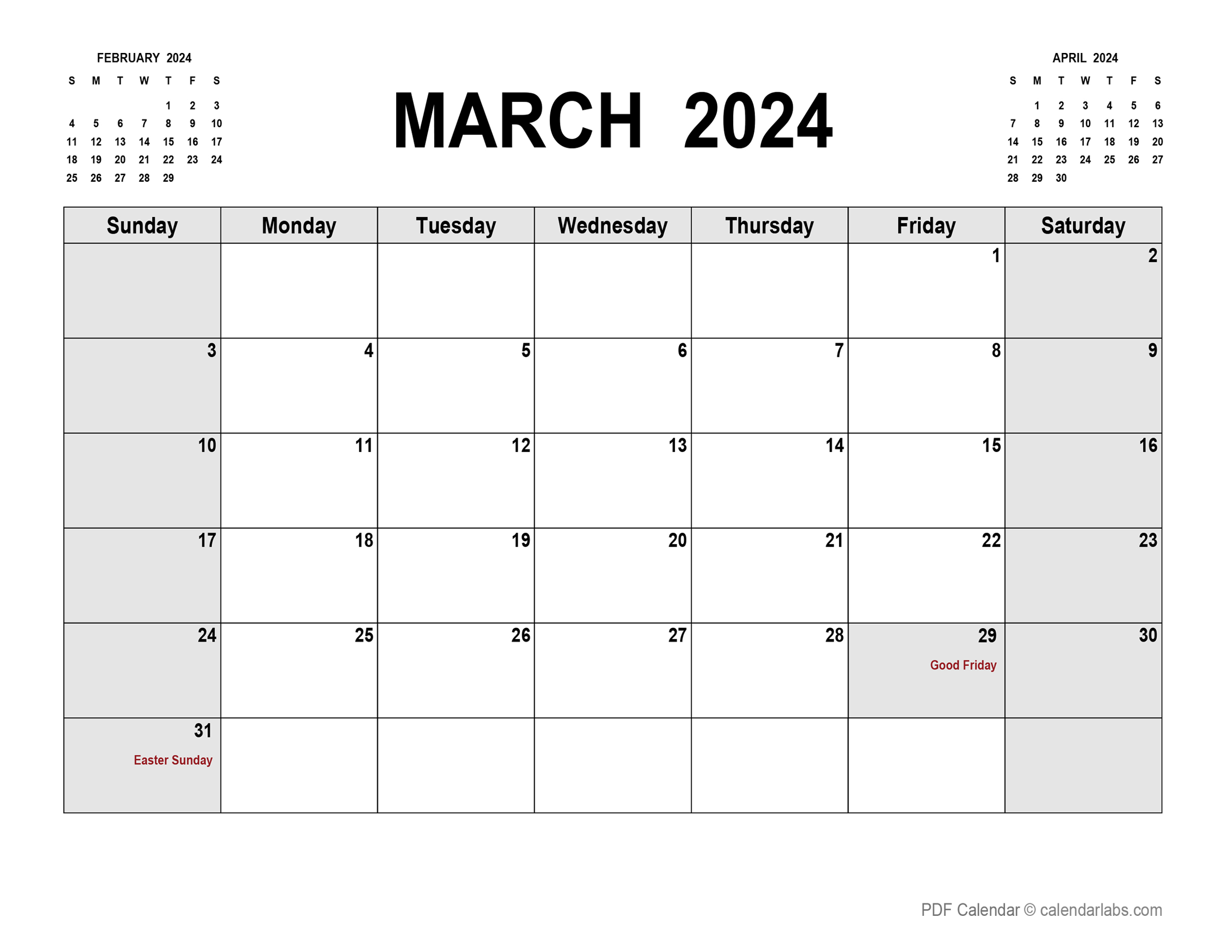 March 2024 Calendar with Holidays CalendarLabs