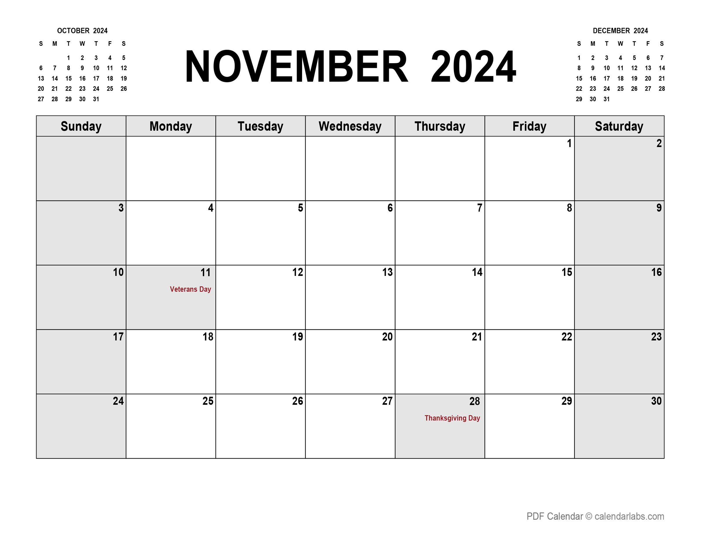 November 2024 Calendar with Holidays CalendarLabs