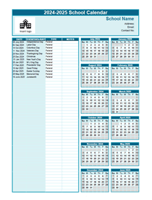 2024-2025 Jul-Jun Yearly School Calendar Template Excel