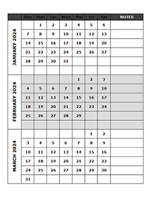 2024 Blank Quarterly Calendar