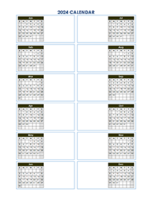 2024 Blank Yearly Calendar Template Vertical Design