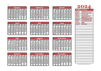 2024 Buddhist Festivals Calendar Template