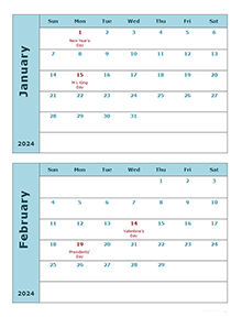 2024 Calendar Template Two Months Per Page