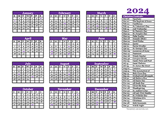 2024 Christian Festivals Calendar Template