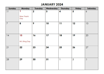 2024 Classic Monthly US Calendar