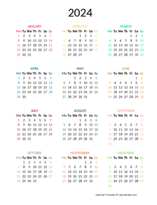 2024 Colorful Yearly Excel Calendar