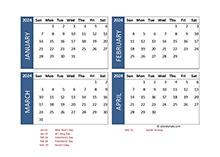 2024 Excel 4 Month Calendar Template