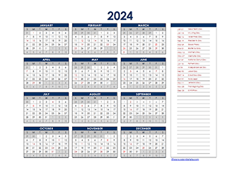 2024 Excel Yearly Calendar