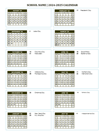 2024 Free School Yearly Calendar Aug