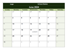 2024 Google Docs School Monthly Calendar