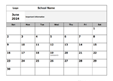2024 Google Docs School Monthly Jun Calendar