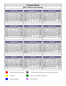 2024 Google Docs School Vertical Yearly Calendar