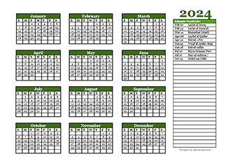 2024 Islamic Festivals Calendar Template