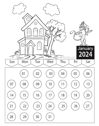 2024 Kids Cartoon Character Coloring Calendar