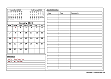 2024 Monthly Appointment Calendar Template