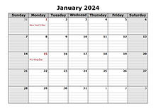 2024 Monthly Calendar with Daily Notes