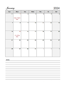 2024 Calendar Template Large Boxes