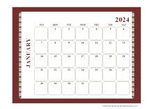 2024 Calendar Template Large Boxes