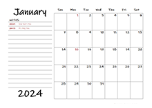 2024 Calendar Template with Monthly Notes