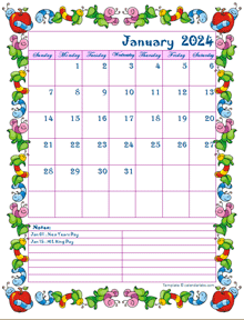 2024 Monthly Cute Kids Calendar Template