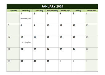2024 Monthly Google Docs Calendar Template
