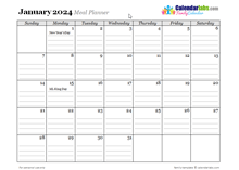 2024 Monthly Menu Planner