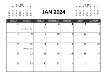 2024 3 months calendar printable