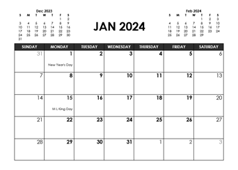 2024 New Year Large Weekly Monthly Planner