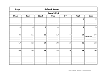 2024 Monthly School Mon Jun-Sep Calendar