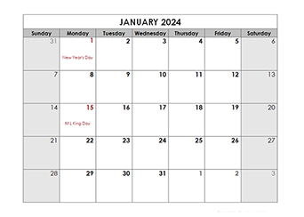 2024 Monthly Calendar with US Holidays