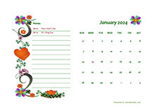 2024 Monthly Word Calendar Design Template