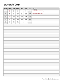 2024 Monthly Word Calendar Diary Template