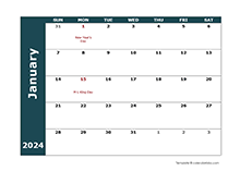 2024 Monthly Word Calendar Landscape Format