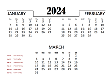 2024 Numbers Calendar with Holidays