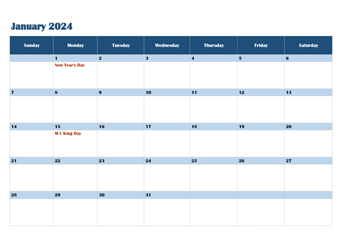 2024 OneNote Calendar Template