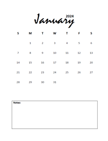 2024 Portrait Mini Calendar Printable