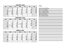 2024 Printable Calendar With Notes