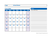 2024 Printable School Monthly Jun-Sep Calendar