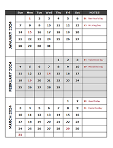 2024 Quarterly Calendar Template