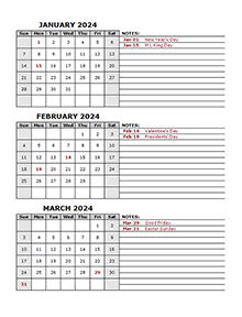 2024 Quarterly Calendar With Holidays
