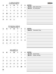 2024 Quarterly Portrait Calendar Template