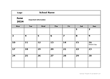 2024 School Monthly Mon Jun-Sep Calendar