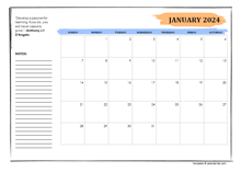 2024 Student Calendar With Note Space