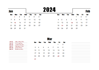 Free 2024 Quarterly Calendar Templates - CalendarLabs