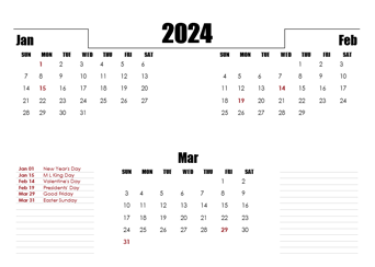 2024 Three Months Word Calendar Template